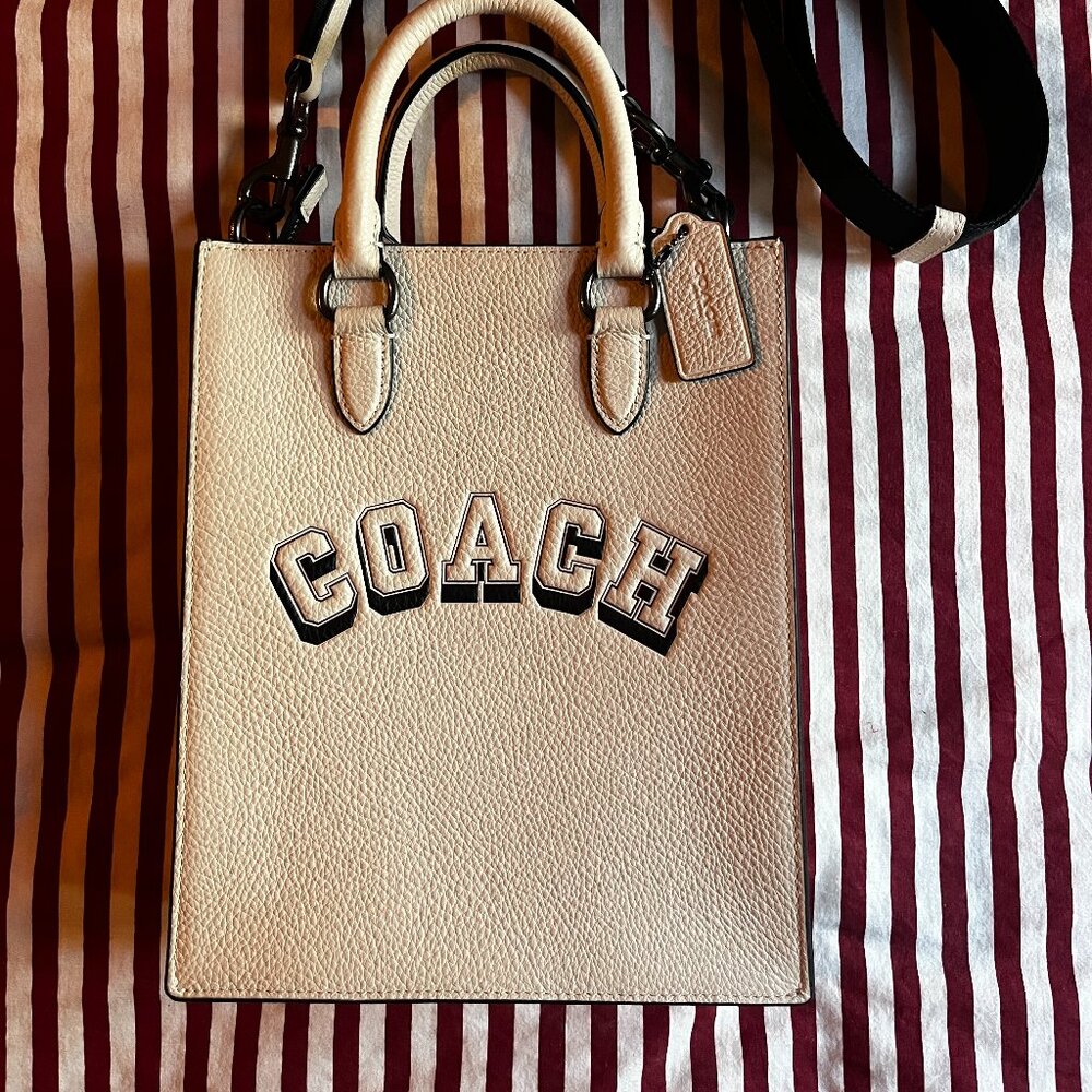 Coach Leather Mini Tote Bag – New with Tags – Cream / Black Strap – Unisex Cross